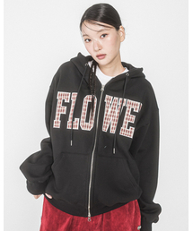 CHECK PATCH FLOWER ZIP UP HOOD(BLACK)