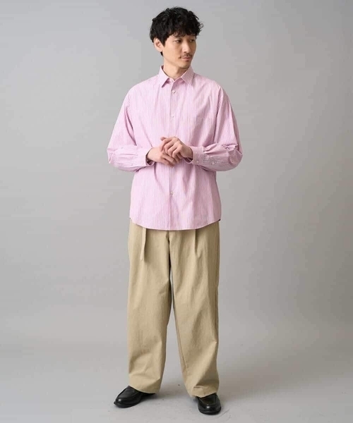 a.v.v（アーヴェヴェ）の「【洗濯機で洗える/毛玉になりにくい】ワイドストレッチストライプシャツ（シャツ/ブラウス・メンズ・ブルー/ピンク・48/46）」の5枚目の写真