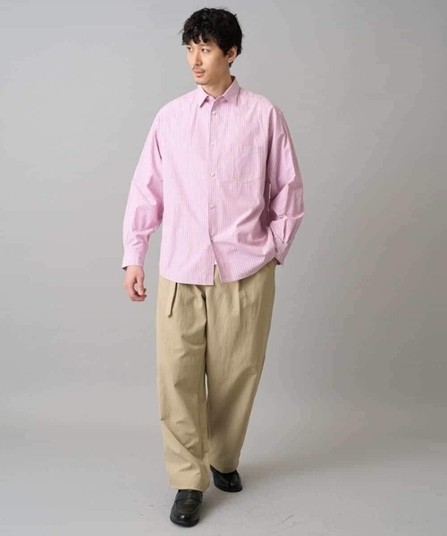a.v.v（アーヴェヴェ）の「【洗濯機で洗える/毛玉になりにくい】ワイドストレッチストライプシャツ（シャツ/ブラウス・メンズ・ブルー/ピンク・48/46）」の6枚目の写真