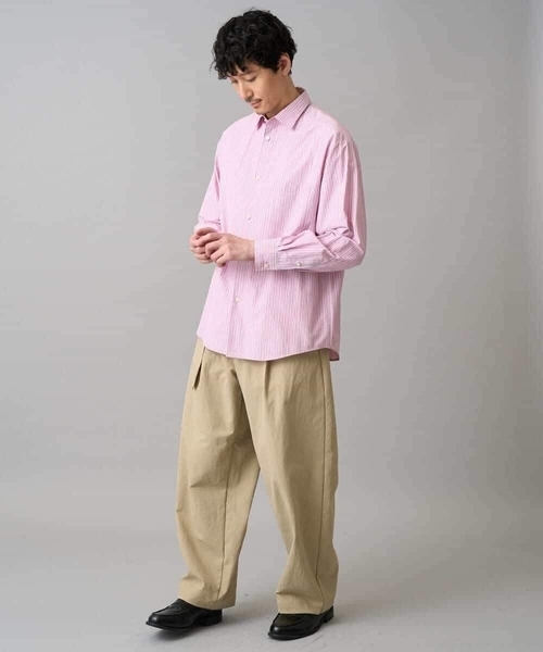 a.v.v（アーヴェヴェ）の「【洗濯機で洗える/毛玉になりにくい】ワイドストレッチストライプシャツ（シャツ/ブラウス・メンズ・ブルー/ピンク・48/46）」の7枚目の写真