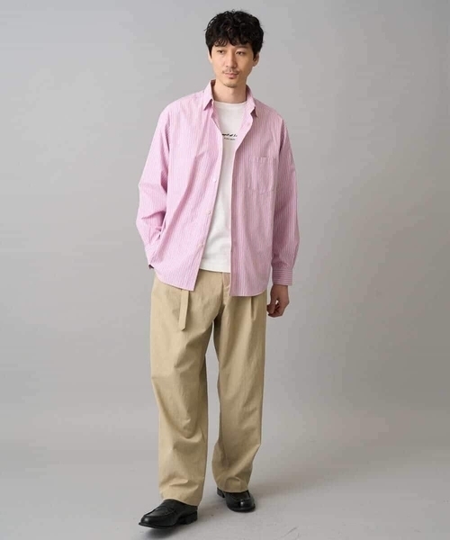 a.v.v（アーヴェヴェ）の「【洗濯機で洗える/毛玉になりにくい】ワイドストレッチストライプシャツ（シャツ/ブラウス・メンズ・ブルー/ピンク・48/46）」の9枚目の写真