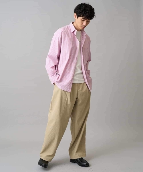 a.v.v（アーヴェヴェ）の「【洗濯機で洗える/毛玉になりにくい】ワイドストレッチストライプシャツ（シャツ/ブラウス・メンズ・ブルー/ピンク・48/46）」の10枚目の写真