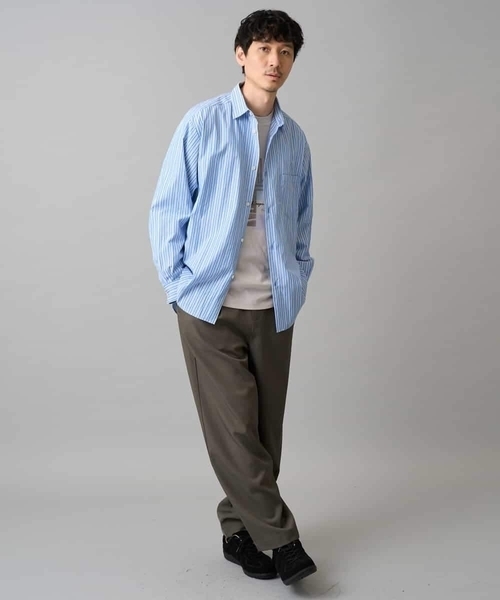 a.v.v（アーヴェヴェ）の「【洗濯機で洗える/毛玉になりにくい】ワイドストレッチストライプシャツ（シャツ/ブラウス・メンズ・ブルー/ピンク・48/46）」の12枚目の写真