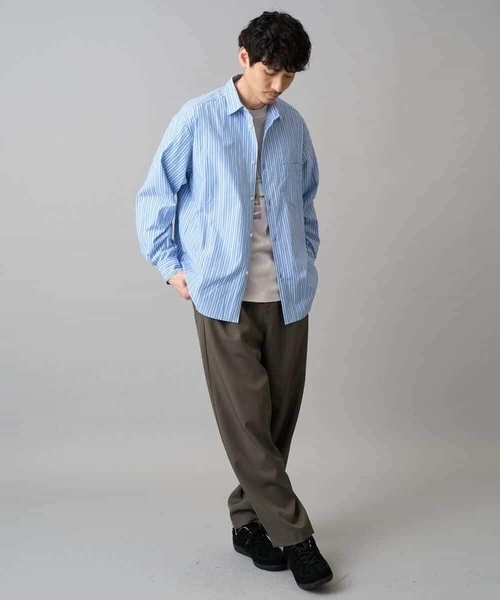 a.v.v（アーヴェヴェ）の「【洗濯機で洗える/毛玉になりにくい】ワイドストレッチストライプシャツ（シャツ/ブラウス・メンズ・ブルー/ピンク・48/46）」の13枚目の写真