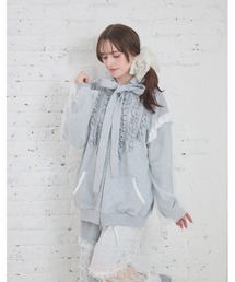 Lolime by mellfy memory（ロリミー バイ メルフィーメモリー）の「ribbon frill hood zip-up（パーカー）」