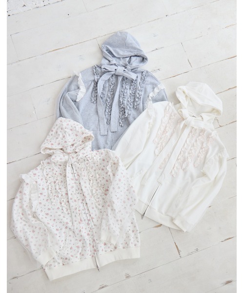 ribbon frill hood zip-up（パーカー）｜Lolime by mellfy memory