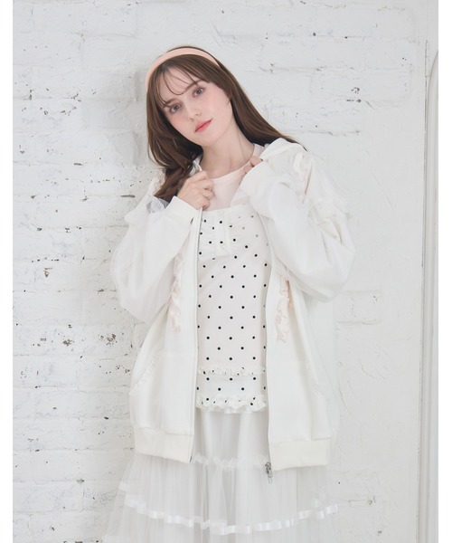Lolime by mellfy memory(ロリミー バイ メルフィーメモリー)の「ribbon frill hood zip-up(パーカー・レディース・グレー/ピンク/ホワイト・FREE)」の7枚目の写真