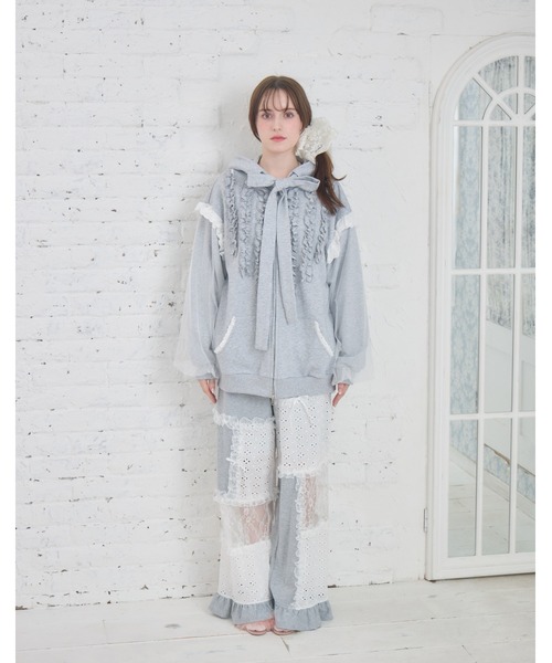 ribbon frill hood zip-up（パーカー）｜Lolime by mellfy memory