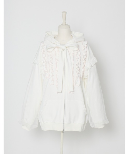 Lolime by mellfy memory(ロリミー バイ メルフィーメモリー)の「ribbon frill hood zip-up(パーカー・レディース・グレー/ピンク/ホワイト・FREE)」の14枚目の写真