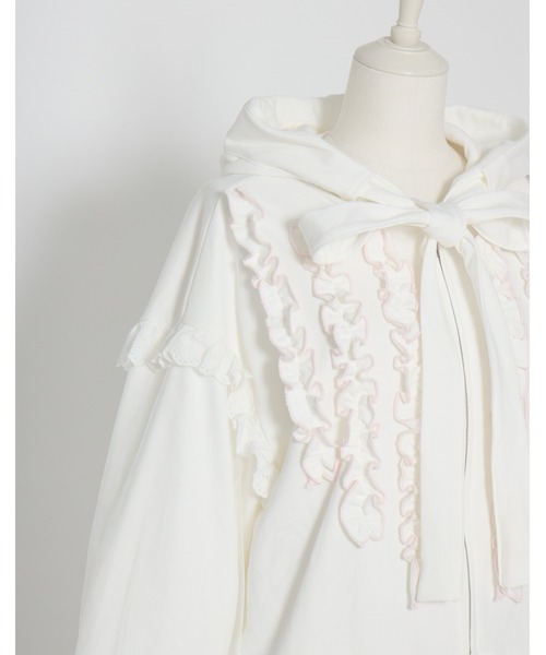 Lolime by mellfy memory(ロリミー バイ メルフィーメモリー)の「ribbon frill hood zip-up(パーカー・レディース・グレー/ピンク/ホワイト・FREE)」の18枚目の写真