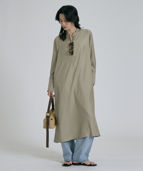 qualite（カリテ）の「【接触冷感】フィブリルシャツワンピース/春服/夏服/オフィスカジュアル/レイヤード（ワンピース・レディース・ブラック・36）」の3枚目の写真