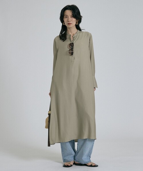 qualite（カリテ）の「【接触冷感】フィブリルシャツワンピース/春服/夏服/オフィスカジュアル/レイヤード（ワンピース・レディース・ブラック・36）」の4枚目の写真