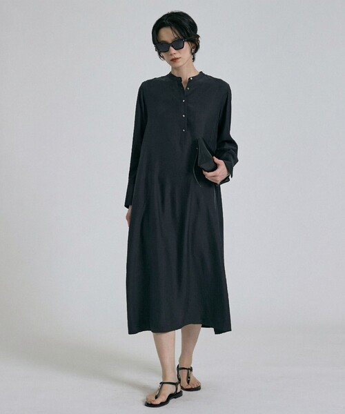 qualite（カリテ）の「【接触冷感】フィブリルシャツワンピース/春服/夏服/オフィスカジュアル/レイヤード（ワンピース・レディース・ブラック・36）」の6枚目の写真