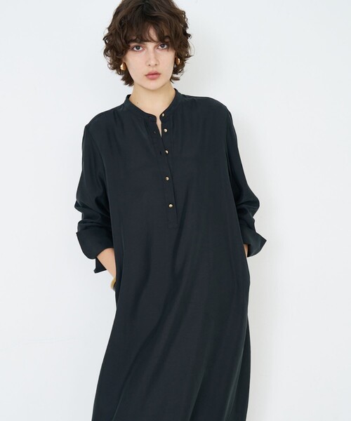 qualite（カリテ）の「【接触冷感】フィブリルシャツワンピース/春服/夏服/オフィスカジュアル/レイヤード（ワンピース・レディース・ブラック・36）」の8枚目の写真