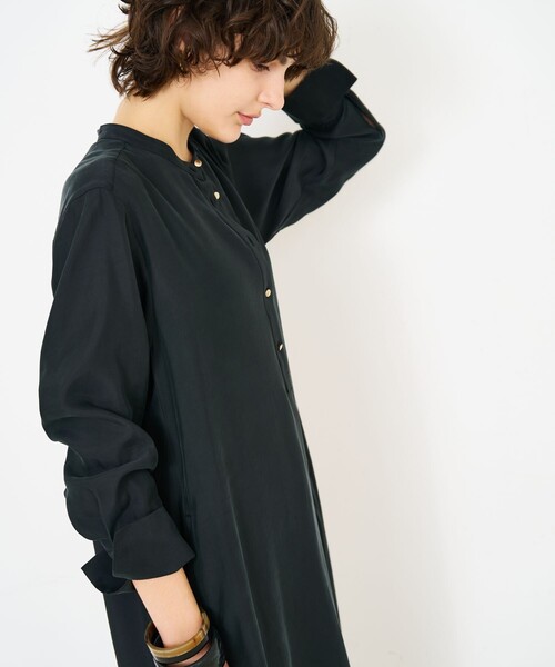 qualite（カリテ）の「【接触冷感】フィブリルシャツワンピース/春服/夏服/オフィスカジュアル/レイヤード（ワンピース・レディース・ブラック・36）」の9枚目の写真