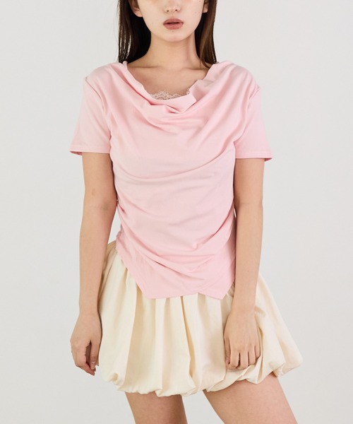 Siel(シエル)の「レースキャミ付きドレープネックカットソー(Tシャツ/カットソー・レディース・ホワイト/ピンク/ブラック・FREE)」の3枚目の写真