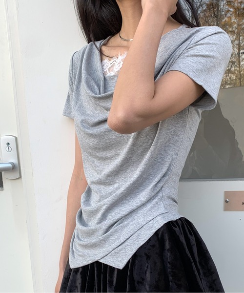 Siel(シエル)の「レースキャミ付きドレープネックカットソー(Tシャツ/カットソー・レディース・ホワイト/ピンク/ブラック・FREE)」の17枚目の写真