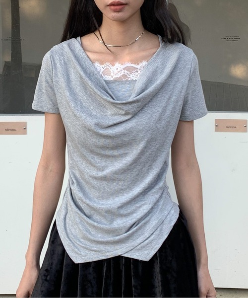 Siel(シエル)の「レースキャミ付きドレープネックカットソー(Tシャツ/カットソー・レディース・ホワイト/ピンク/ブラック・FREE)」の18枚目の写真