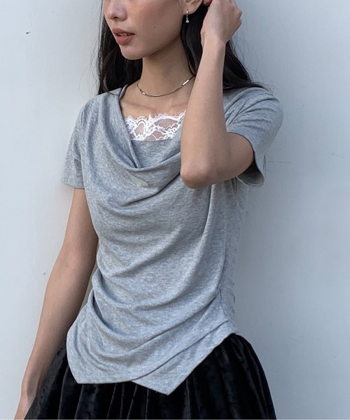 Siel(シエル)の「レースキャミ付きドレープネックカットソー(Tシャツ/カットソー・レディース・ホワイト/ピンク/ブラック・FREE)」の19枚目の写真