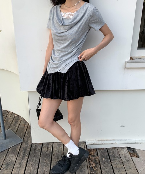 Siel(シエル)の「レースキャミ付きドレープネックカットソー(Tシャツ/カットソー・レディース・ホワイト/ピンク/ブラック・FREE)」の20枚目の写真