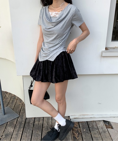 Siel(シエル)の「レースキャミ付きドレープネックカットソー(Tシャツ/カットソー・レディース・ホワイト/ピンク/ブラック・FREE)」の22枚目の写真