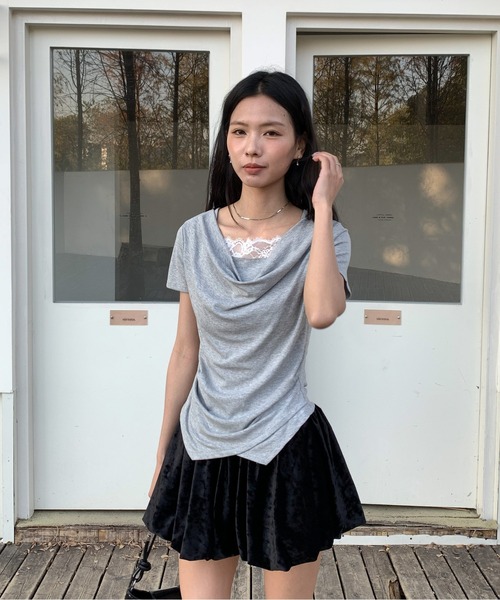 Siel(シエル)の「レースキャミ付きドレープネックカットソー(Tシャツ/カットソー・レディース・ホワイト/ピンク/ブラック・FREE)」の11枚目の写真