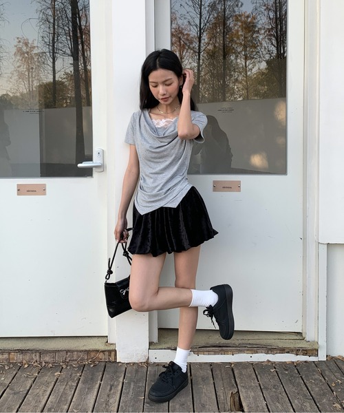 Siel(シエル)の「レースキャミ付きドレープネックカットソー(Tシャツ/カットソー・レディース・ホワイト/ピンク/ブラック・FREE)」の12枚目の写真