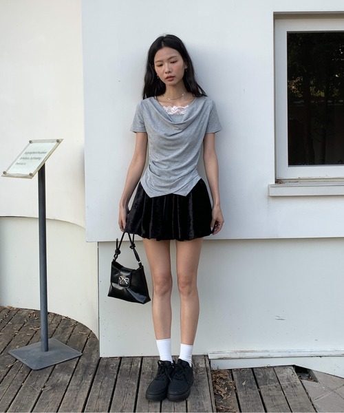 Siel(シエル)の「レースキャミ付きドレープネックカットソー(Tシャツ/カットソー・レディース・ホワイト/ピンク/ブラック・FREE)」の13枚目の写真