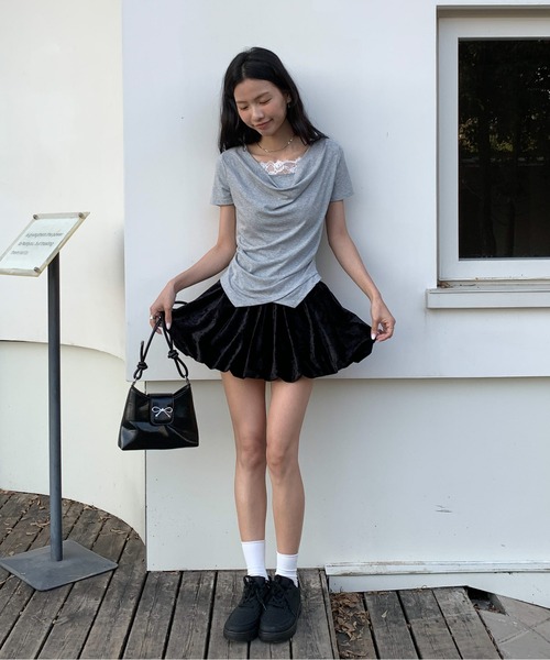 Siel(シエル)の「レースキャミ付きドレープネックカットソー(Tシャツ/カットソー・レディース・ホワイト/ピンク/ブラック・FREE)」の14枚目の写真
