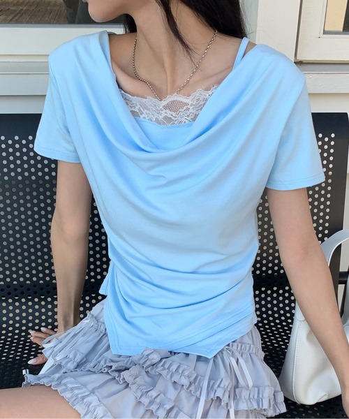 Siel(シエル)の「レースキャミ付きドレープネックカットソー(Tシャツ/カットソー・レディース・ホワイト/ピンク/ブラック・FREE)」の15枚目の写真