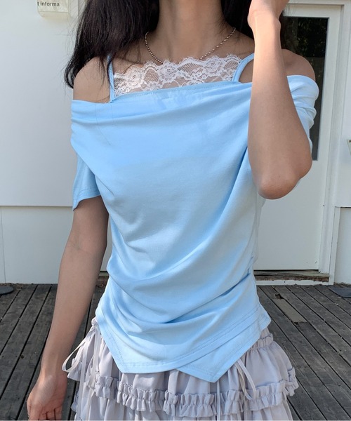 Siel(シエル)の「レースキャミ付きドレープネックカットソー(Tシャツ/カットソー・レディース・ホワイト/ピンク/ブラック・FREE)」の16枚目の写真