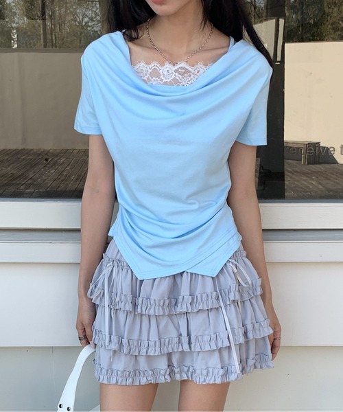 Siel(シエル)の「レースキャミ付きドレープネックカットソー(Tシャツ/カットソー・レディース・ホワイト/ピンク/ブラック・FREE)」の6枚目の写真