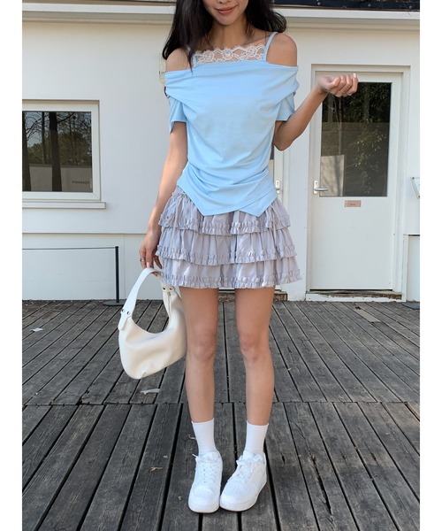 Siel(シエル)の「レースキャミ付きドレープネックカットソー(Tシャツ/カットソー・レディース・ホワイト/ピンク/ブラック・FREE)」の8枚目の写真