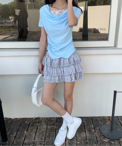 Siel(シエル)の「レースキャミ付きドレープネックカットソー(Tシャツ/カットソー・レディース・ホワイト/ピンク/ブラック・FREE)」の9枚目の写真