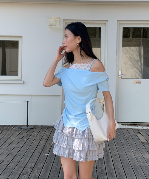 Siel(シエル)の「レースキャミ付きドレープネックカットソー(Tシャツ/カットソー・レディース・ホワイト/ピンク/ブラック・FREE)」の10枚目の写真