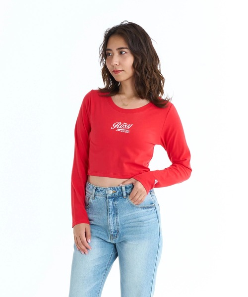 ROXY(ロキシー)の「ROXY ウィメンズ ROXY WITH HEART L/S TEE 長袖Tシャツ ロンT 丈短め【2026年春夏モデル】/ロキシークロップド丈・ショート丈トップス(Tシャツ/カットソー・レディース・ナチュラル/レッド/グレー・LARGE/MEDIUM)」の3枚目の写真