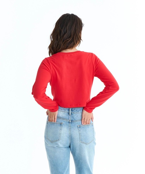 ROXY(ロキシー)の「ROXY ウィメンズ ROXY WITH HEART L/S TEE 長袖Tシャツ ロンT 丈短め【2026年春夏モデル】/ロキシークロップド丈・ショート丈トップス(Tシャツ/カットソー・レディース・ナチュラル/レッド/グレー・LARGE/MEDIUM)」の4枚目の写真