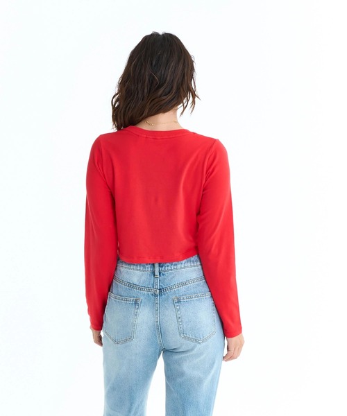 ROXY(ロキシー)の「ROXY ウィメンズ ROXY WITH HEART L/S TEE 長袖Tシャツ ロンT 丈短め【2026年春夏モデル】/ロキシークロップド丈・ショート丈トップス(Tシャツ/カットソー・レディース・ナチュラル/レッド/グレー・LARGE/MEDIUM)」の6枚目の写真