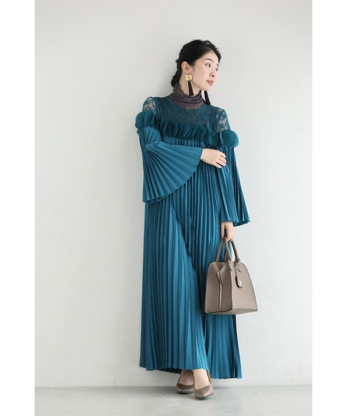 cawaii(カワイイ)の「ひらひらサークルデコレーションの切り替えプリーツロングワンピース(リボンベルト付き)(ワンピース・レディース・ピンク/ブルー・FREE)」の7枚目の写真