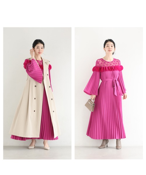 cawaii(カワイイ)の「ひらひらサークルデコレーションの切り替えプリーツロングワンピース(リボンベルト付き)(ワンピース・レディース・ピンク/ブルー・FREE)」の3枚目の写真