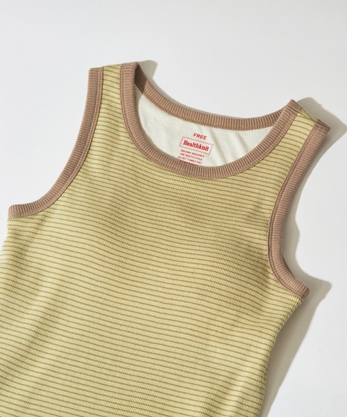 Healthknit(ヘルスニット)の「【Healthknit】26SS Tubular Rib Tanktop カップ付きタンクトップ HR26S-L301(タンクトップ・レディース・ライトベージュ/サックスブルー/ライム・FREE)」の2枚目の写真