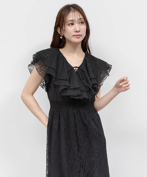 RANDA(ランダ)の「ラッフルカラーレースマーメイドワンピース(ワンピース・レディース・ブラック/ピンク/ホワイト・1/0)」の1枚目の写真