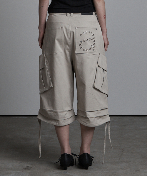 ストリングアイレットバermudaパンツベージュ