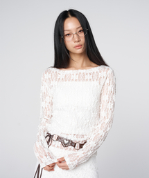 Sheer Lace Shirred Top White