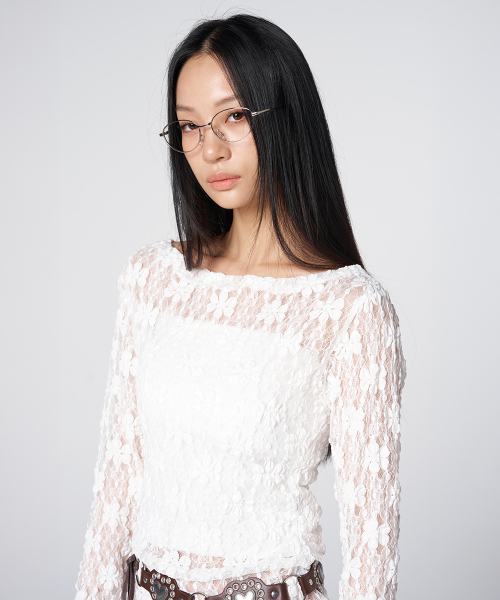 320SHOWROOM(320ショールーム)の「Sheer Lace Shirred Top White(Tシャツ/カットソー・レディース・ホワイト・FREE)」の2枚目の写真