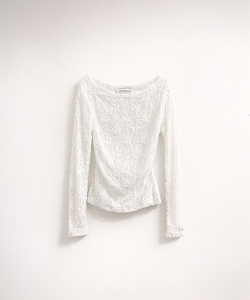 320SHOWROOM(320ショールーム)の「Sheer Lace Shirred Top White(Tシャツ/カットソー・レディース・ホワイト・FREE)」の3枚目の写真