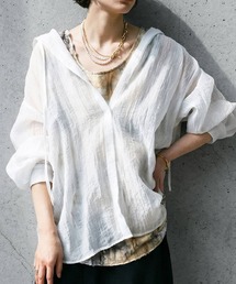 チェック柄 フード付き シアー シャツ