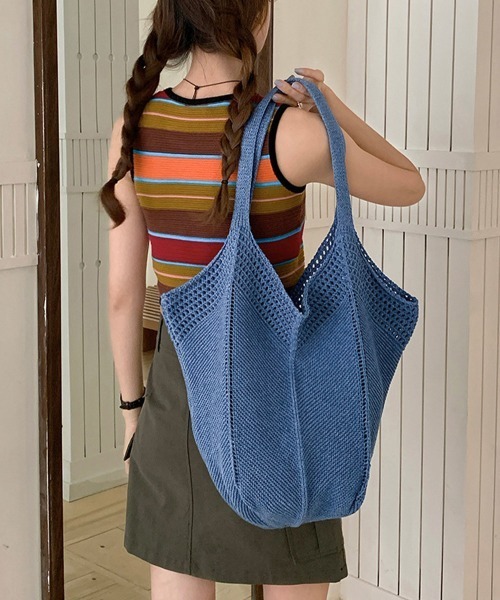Miniministore(ミニミニストア)の「ニットバッグ 大容量トートバッグ肩掛け鞄(トートバッグ・レディース・レッド/イエロー/ダークベージュ/ダークブルー/ベージュ/アイボリー/ブラック・FREE)」の20枚目の写真