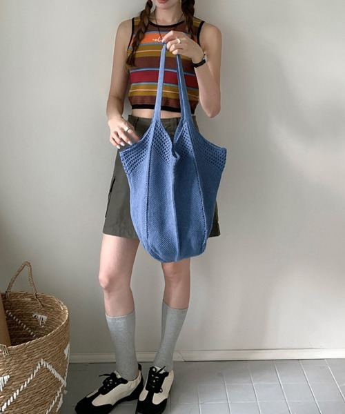 Miniministore(ミニミニストア)の「ニットバッグ 大容量トートバッグ肩掛け鞄(トートバッグ・レディース・レッド/イエロー/ダークベージュ/ダークブルー/ベージュ/アイボリー/ブラック・FREE)」の21枚目の写真