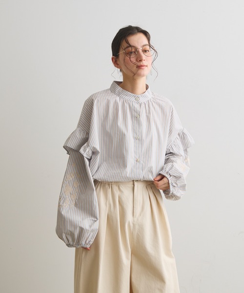 Crisp(クリスプ)の「ストライプ刺繍ブラウス(シャツ/ブラウス・レディース・ブルー/ピンク・FREE)」の7枚目の写真